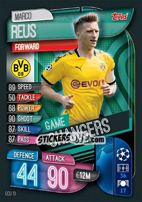 Sticker Marco Reus - UEFA Champions League 2019-2020. Match Attax. UK Edition n. GCU13 - Topps