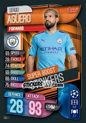 Sticker Sergio Agüero - UEFA Champions League 2019-2020. Match Attax. UK Edition n. SBU1 - Topps