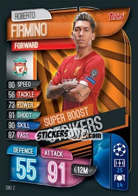 Sticker Roberto Firmino - UEFA Champions League 2019-2020. Match Attax. UK Edition n. SBU2 - Topps