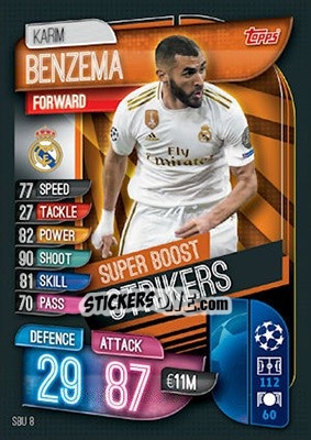 Sticker Karim Benzema - UEFA Champions League 2019-2020. Match Attax. UK Edition n. SBU8 - Topps