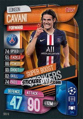 Sticker Edinson Cavani - UEFA Champions League 2019-2020. Match Attax. UK Edition n. SBU9 - Topps
