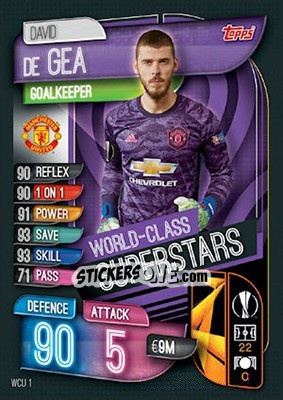Sticker David De Gea - UEFA Champions League 2019-2020. Match Attax. UK Edition n. WCU1 - Topps