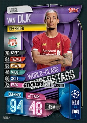 Sticker Virgil van Dijk - UEFA Champions League 2019-2020. Match Attax. UK Edition n. WCU2 - Topps