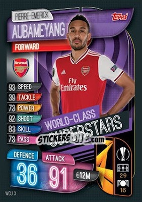 Sticker Pierre-Emerick Aubameyang - UEFA Champions League 2019-2020. Match Attax. UK Edition n. WCU3 - Topps