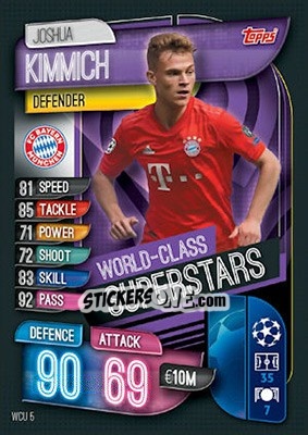Sticker Joshua Kimmich - UEFA Champions League 2019-2020. Match Attax. UK Edition n. WCU5 - Topps