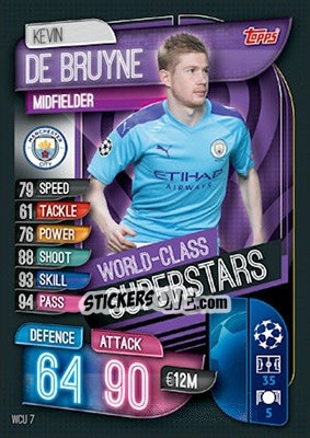 Sticker Kevin De Bruyne - UEFA Champions League 2019-2020. Match Attax. UK Edition n. WCU7 - Topps