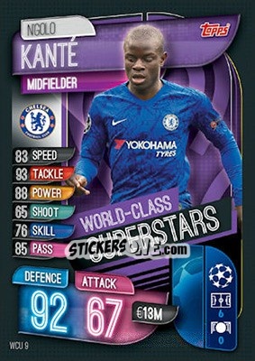 Sticker N'Golo Kanté - UEFA Champions League 2019-2020. Match Attax. UK Edition n. WCU9 - Topps