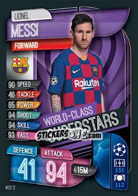 Sticker Lionel Messi - UEFA Champions League 2019-2020. Match Attax. UK Edition n. WCU12 - Topps