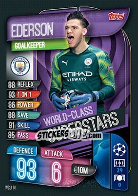 Sticker Ederson - UEFA Champions League 2019-2020. Match Attax. UK Edition n. WCU14 - Topps