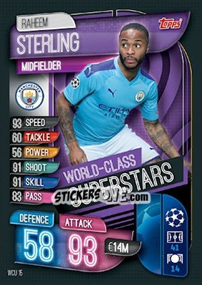 Sticker Raheem Sterling - UEFA Champions League 2019-2020. Match Attax. UK Edition n. WCU15 - Topps
