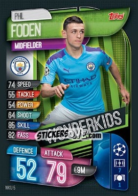 Sticker Phil Foden - UEFA Champions League 2019-2020. Match Attax. UK Edition n. WKU5 - Topps