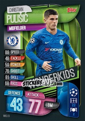 Sticker Christian Pulisic - UEFA Champions League 2019-2020. Match Attax. UK Edition n. WKU9 - Topps