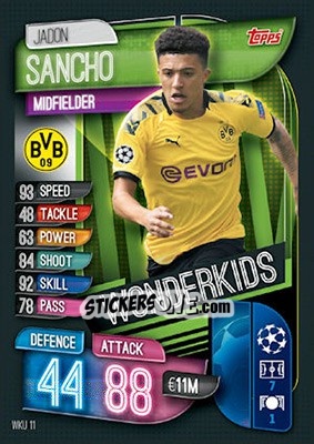 Sticker Jadon Sancho - UEFA Champions League 2019-2020. Match Attax. UK Edition n. WKU11 - Topps