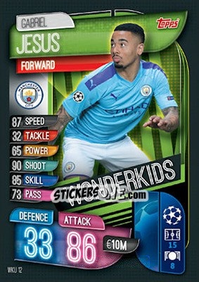 Sticker Gabriel Jesus - UEFA Champions League 2019-2020. Match Attax. UK Edition n. WKU12 - Topps