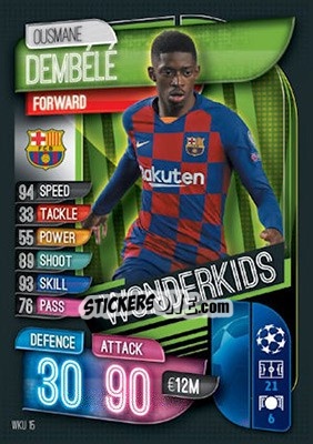Sticker Ousmane Dembélé - UEFA Champions League 2019-2020. Match Attax. UK Edition n. WKU15 - Topps