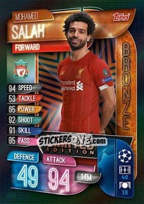 Figurina Mohamed Salah - UEFA Champions League 2019-2020. Match Attax. UK Edition - Topps