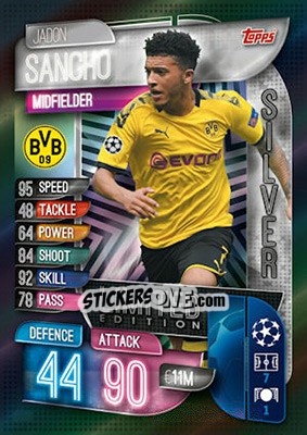 Sticker Jadon Sancho - UEFA Champions League 2019-2020. Match Attax. UK Edition n. LE2S - Topps