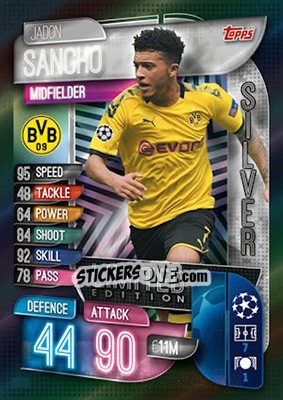 Figurina Jadon Sancho - UEFA Champions League 2019-2020. Match Attax. UK Edition - Topps