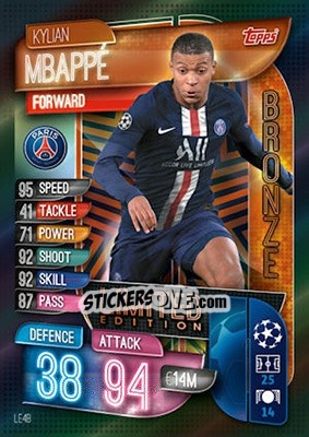 Cromo Kylian Mbappé - UEFA Champions League 2019-2020. Match Attax. UK Edition - Topps