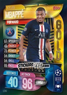 Sticker Kylian Mbappé - UEFA Champions League 2019-2020. Match Attax. UK Edition n. LE4G - Topps