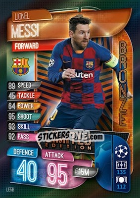 Sticker Lionel Messi - UEFA Champions League 2019-2020. Match Attax. UK Edition n. LE5B - Topps