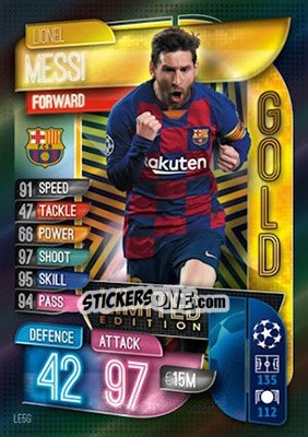 Sticker Lionel Messi - UEFA Champions League 2019-2020. Match Attax. UK Edition n. LE5G - Topps
