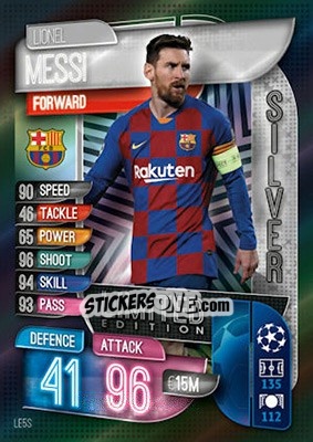 Sticker Lionel Messi - UEFA Champions League 2019-2020. Match Attax. UK Edition n. LE5S - Topps
