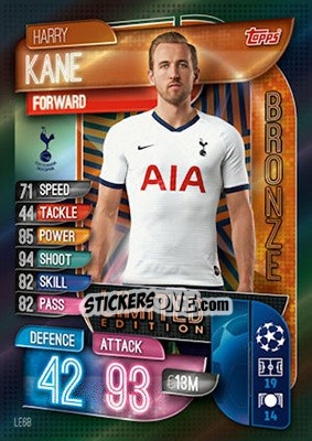 Sticker Harry Kane - UEFA Champions League 2019-2020. Match Attax. UK Edition n. LE6B - Topps
