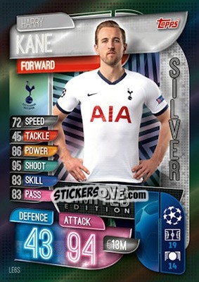 Sticker Harry Kane - UEFA Champions League 2019-2020. Match Attax. UK Edition n. LE6S - Topps
