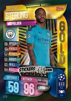 Sticker Raheem Sterling - UEFA Champions League 2019-2020. Match Attax. UK Edition n. LE7G - Topps