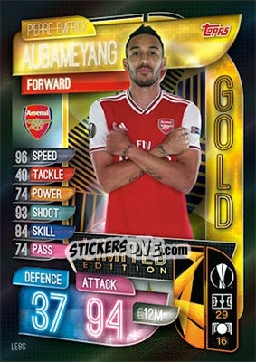 Sticker Pierre-Emerick Aubameyang - UEFA Champions League 2019-2020. Match Attax. UK Edition n. LE8G - Topps