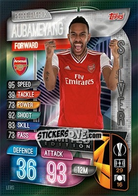 Sticker Pierre-Emerick Aubameyang - UEFA Champions League 2019-2020. Match Attax. UK Edition n. LE8S - Topps