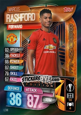 Sticker Marcus Rashford - UEFA Champions League 2019-2020. Match Attax. UK Edition n. LE9B - Topps