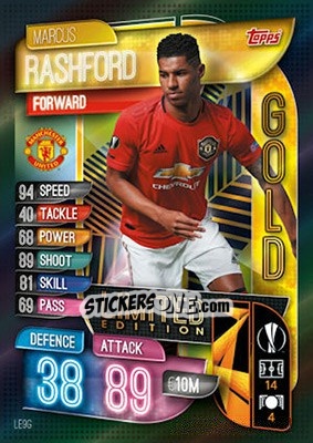 Sticker Marcus Rashford - UEFA Champions League 2019-2020. Match Attax. UK Edition n. LE9G - Topps