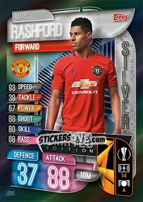Sticker Marcus Rashford - UEFA Champions League 2019-2020. Match Attax. UK Edition n. LE9S - Topps