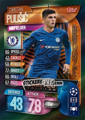 Sticker Christian Pulisic - UEFA Champions League 2019-2020. Match Attax. UK Edition n. LE10B - Topps