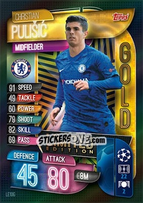 Sticker Christian Pulisic - UEFA Champions League 2019-2020. Match Attax. UK Edition n. LE10G - Topps