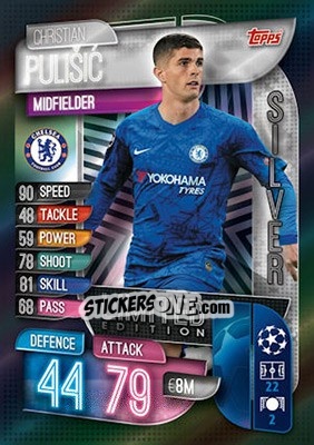 Sticker Christian Pulisic - UEFA Champions League 2019-2020. Match Attax. UK Edition n. LE10S - Topps