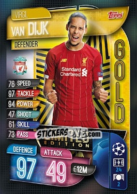 Figurina Virgil van Dijk - UEFA Champions League 2019-2020. Match Attax. UK Edition - Topps