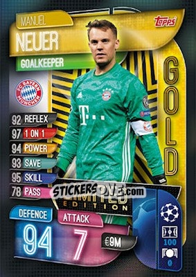 Sticker Manuel Neuer - UEFA Champions League 2019-2020. Match Attax. UK Edition n. LE15G - Topps