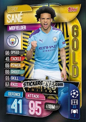 Sticker Leroy Sané - UEFA Champions League 2019-2020. Match Attax. UK Edition n. LE17G - Topps