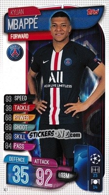 Sticker Kylian Mbappé - UEFA Champions League 2019-2020. Match Attax. UK Edition n. XL1 - Topps