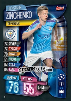 Sticker Oleksandr Zinchenko - UEFA Champions League 2019-2020. Match Attax. UK Edition n. 6 - Topps