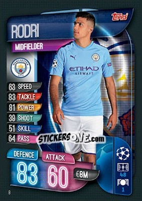 Sticker Rodri - UEFA Champions League 2019-2020. Match Attax. UK Edition n. 8 - Topps