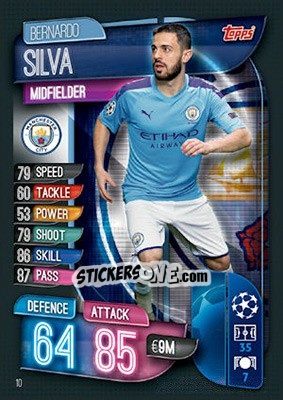 Sticker Bernardo Silva - UEFA Champions League 2019-2020. Match Attax. UK Edition n. 10 - Topps
