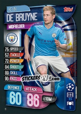 Sticker Kevin De Bruyne - UEFA Champions League 2019-2020. Match Attax. UK Edition n. 11 - Topps