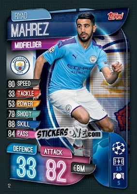 Sticker Riyad Mahrez - UEFA Champions League 2019-2020. Match Attax. UK Edition n. 12 - Topps