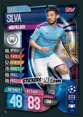 Sticker David Silva - UEFA Champions League 2019-2020. Match Attax. UK Edition n. 13 - Topps
