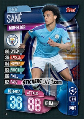 Sticker Leroy Sané - UEFA Champions League 2019-2020. Match Attax. UK Edition n. 14 - Topps