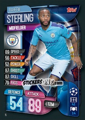 Sticker Raheem Sterling - UEFA Champions League 2019-2020. Match Attax. UK Edition n. 15 - Topps